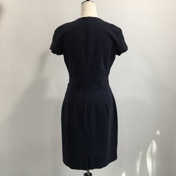 MM LAFLEUR Dark Blue Italian Wool Blend V Neck Short Sleeve Sheath/Shift Dress - Picture 10 of 14